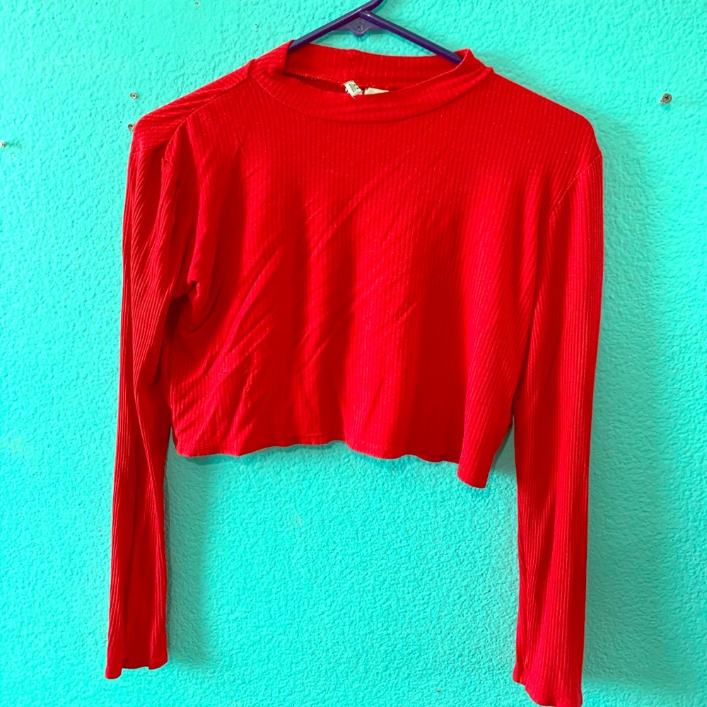 Red long sleeve crop top